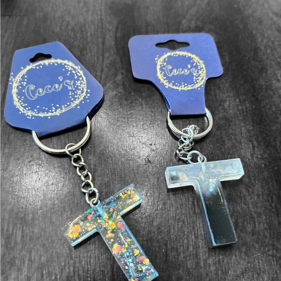 Colorful Glitter 'T' Keychain Duo - Picture 2 of 5